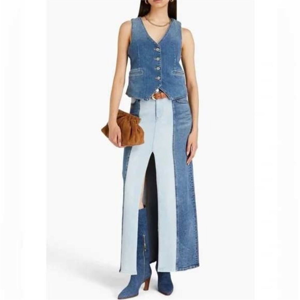 Alice+Olivia Rye Two-Tone Denim Maxi Skirt Nwt $375